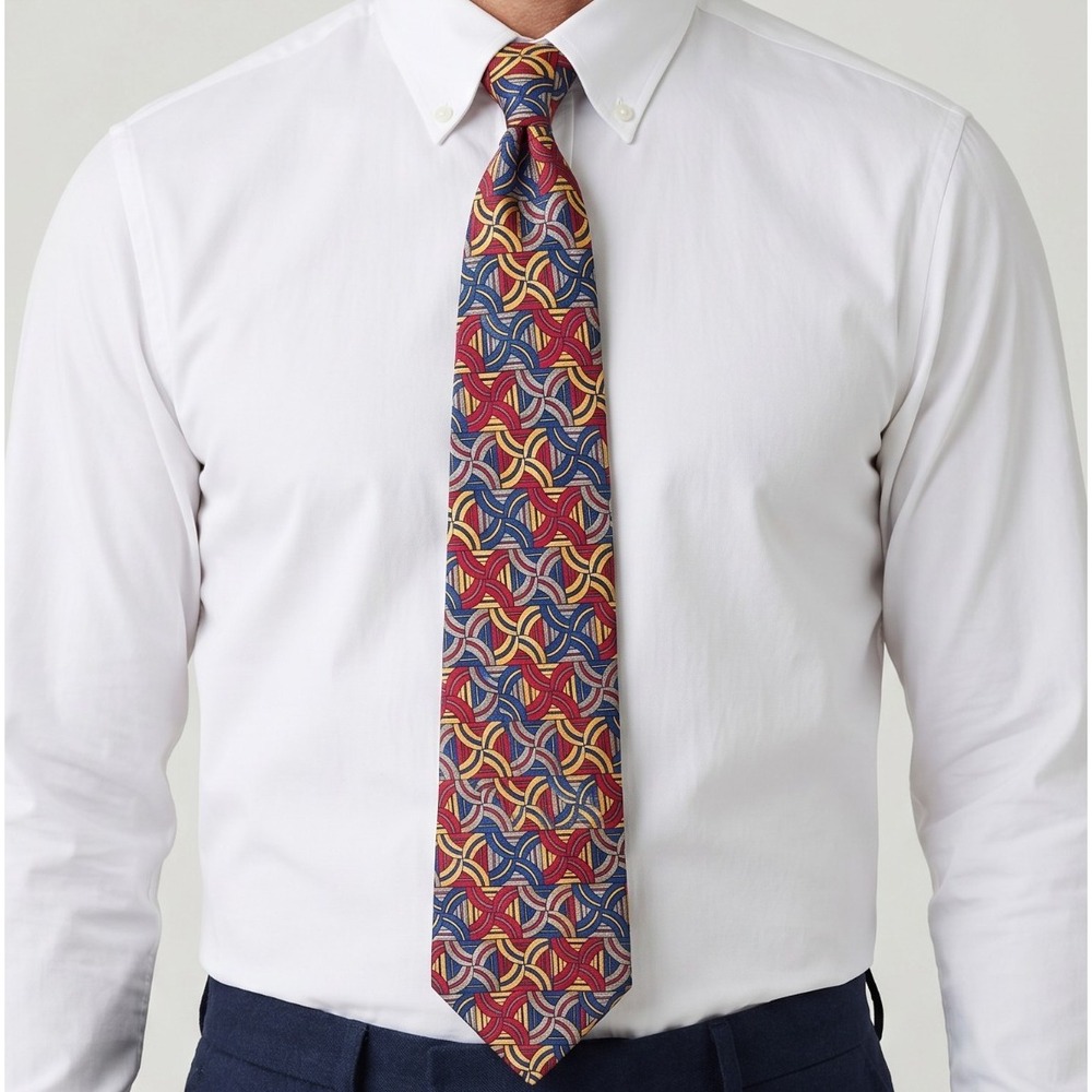 J Garcia Collector’s Edition Silk Tie Stonehenge Geometric Red Blue Gold
